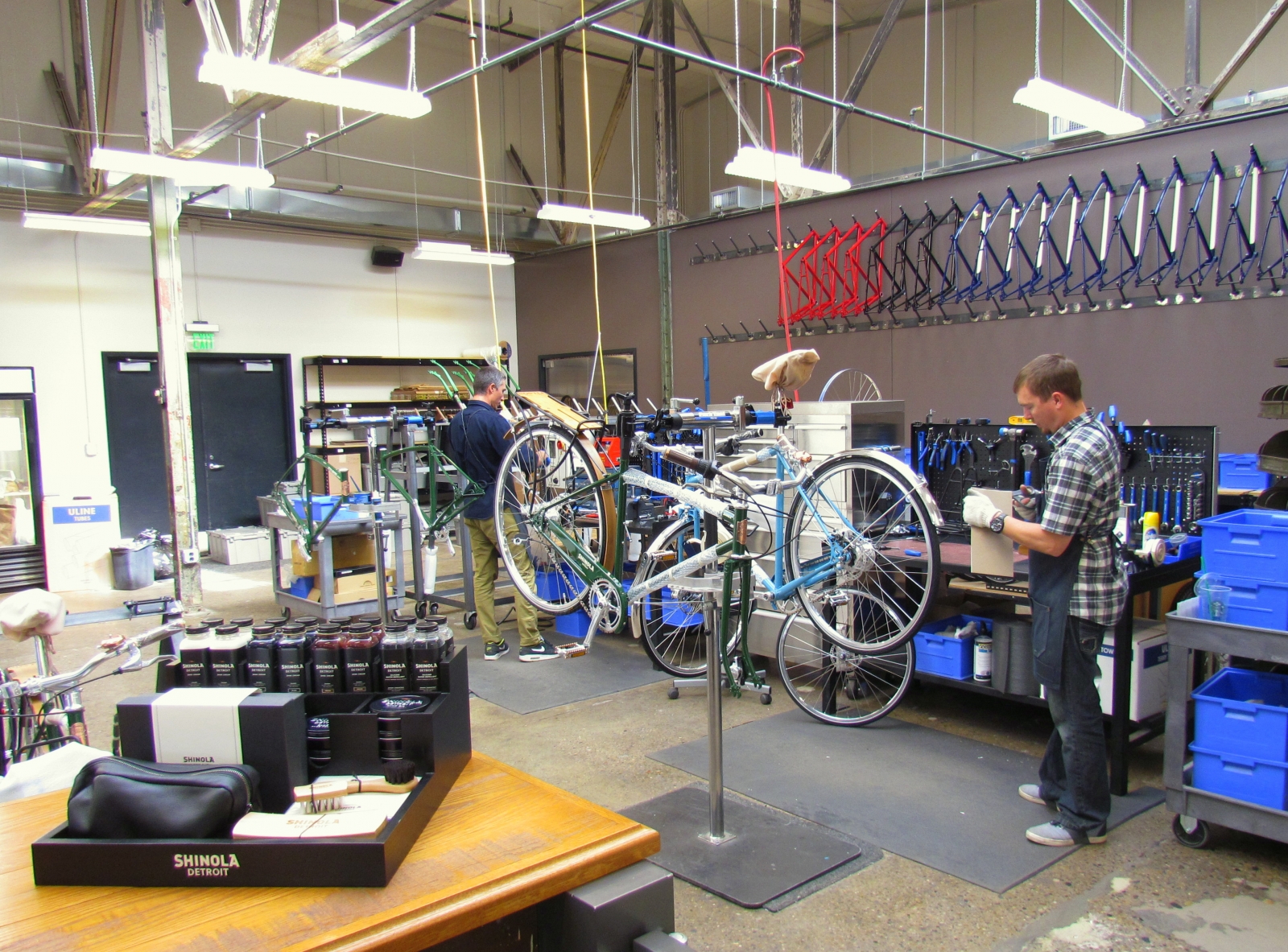 a bicycle repair shop at Shinola in detroit 